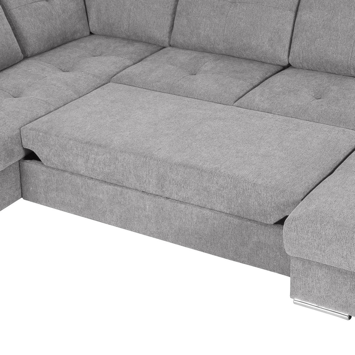 WOHNLANDSCHAFT in Flachgewebe Hellgrau  - Chromfarben/Hellgrau, Konventionell, Kunststoff/Textil (217/338/180cm) - Hom`in