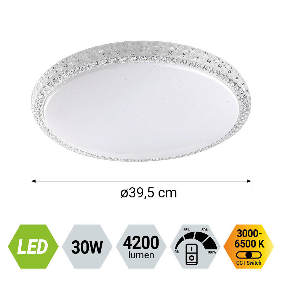 LED MENNYEZETI LÁMPA - fehér, Basics, műanyag (39,5/39,5/6cm)