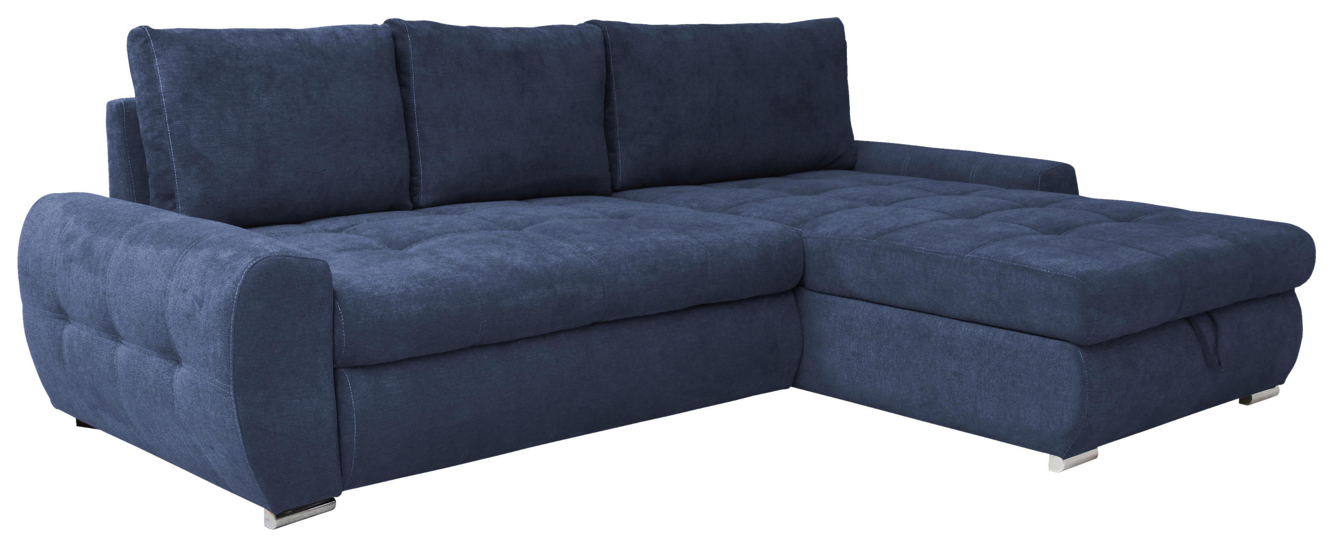 ECKSCHLAFSOFA Velours Dunkelblau  - Chromfarben/Weiss, Design, Kunststoff/Textil (277/175cm) - Livetastic