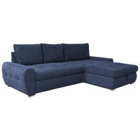 ECKSCHLAFSOFA Velours Dunkelblau  - Chromfarben/Weiss, Design, Kunststoff/Textil (277/175cm) - Livetastic