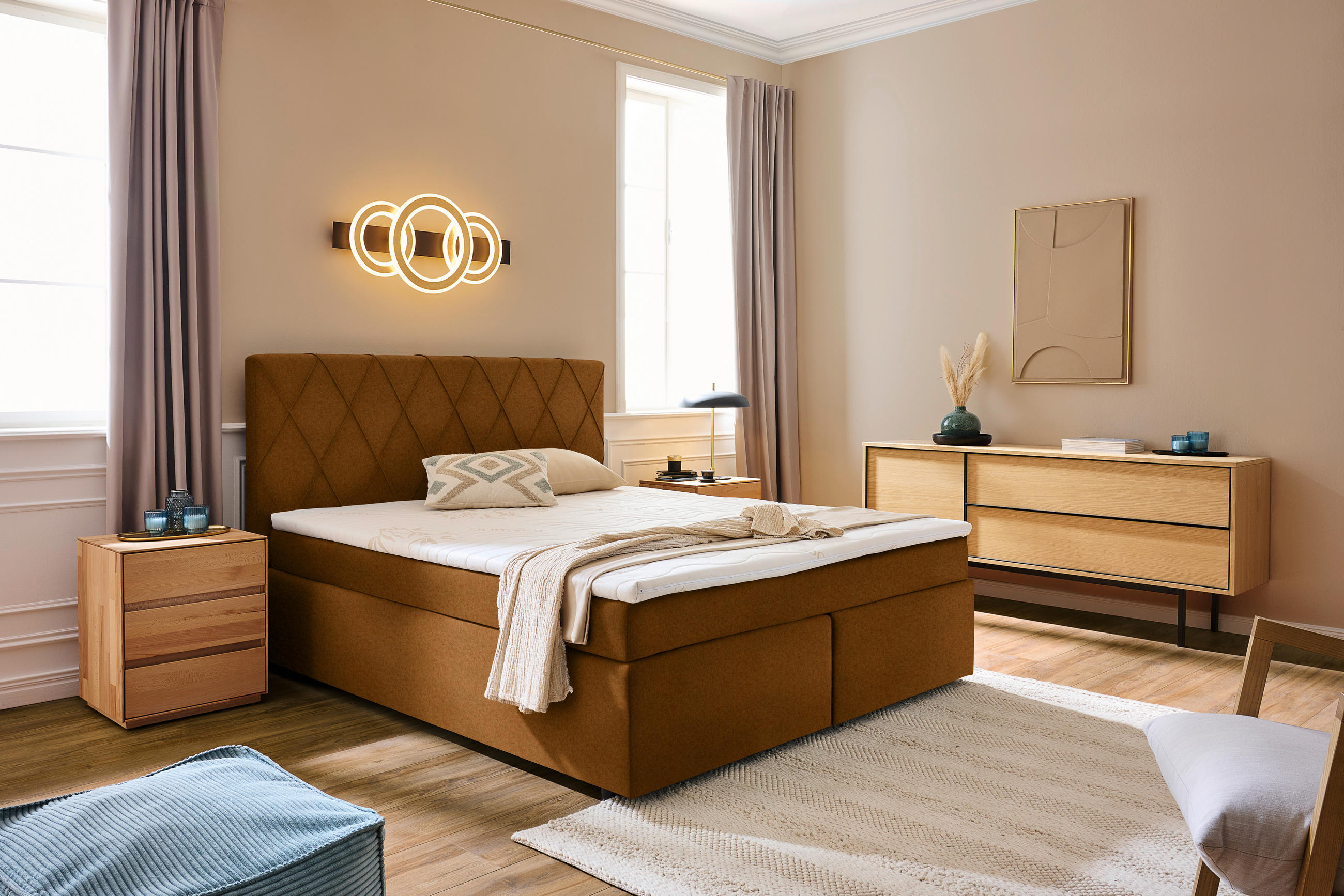 BOXSPRINGBETT 180/200 cm  in Cognac  - Cognac/Schwarz, Design, Kunststoff/Textil (180/200cm) - Xora