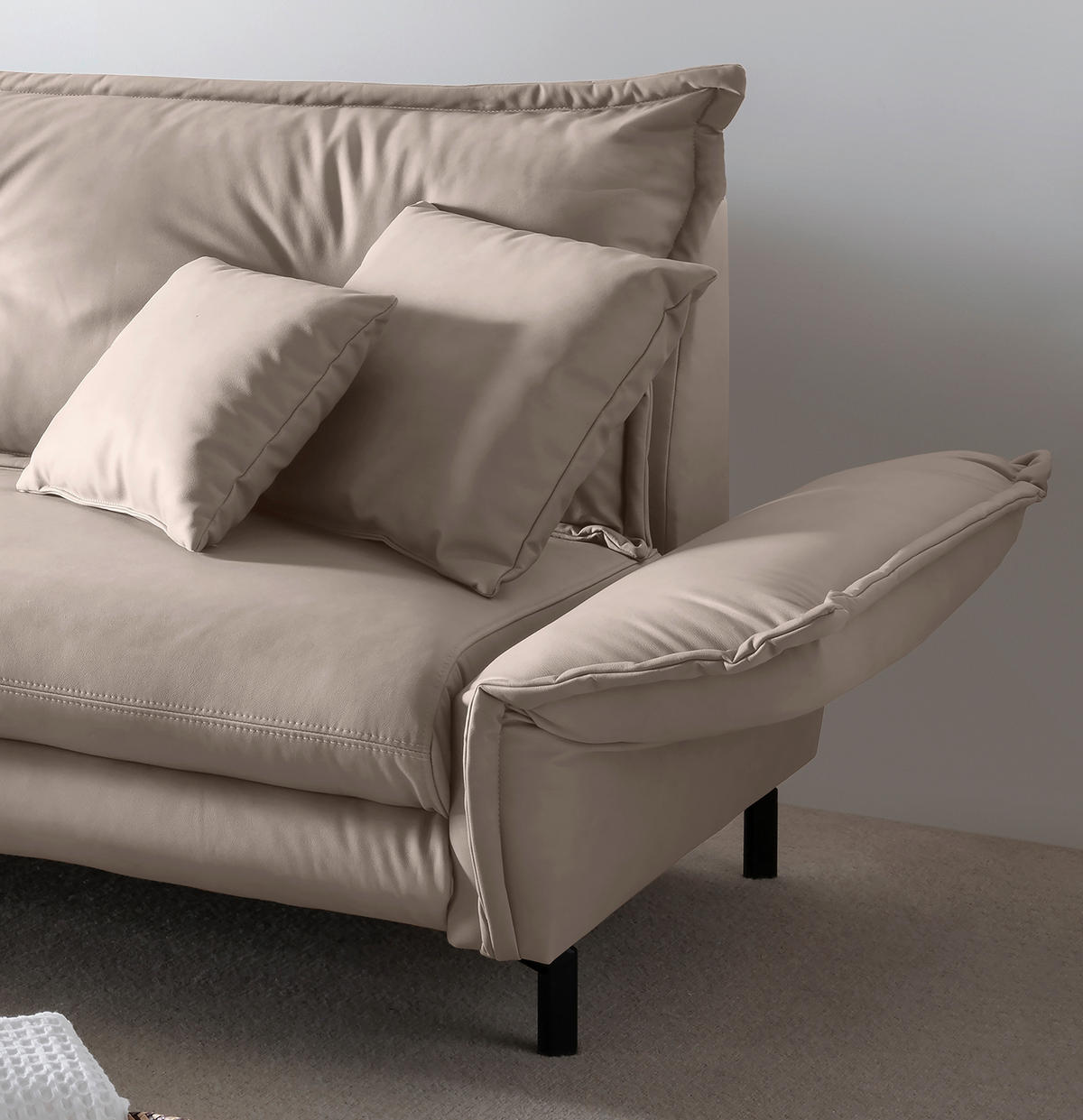 ECKSOFA in Lederlook Beige  - Beige/Schwarz, Modern, Textil/Metall (180/255cm) - Livetastic