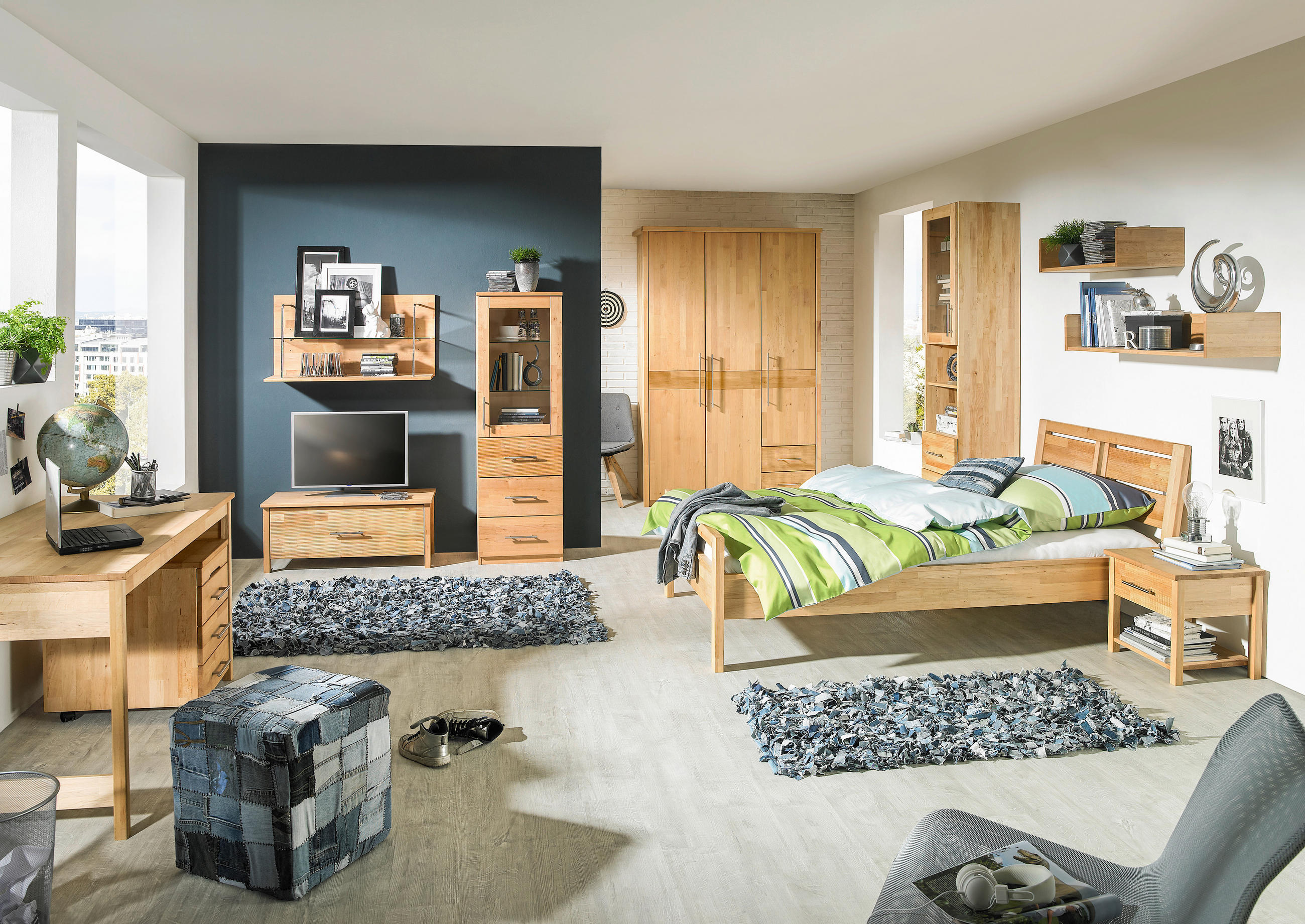 JUGENDZIMMER - Weiss/Erlefarben, Natur, Glas/Holz (120/200cm) - Linea Natura