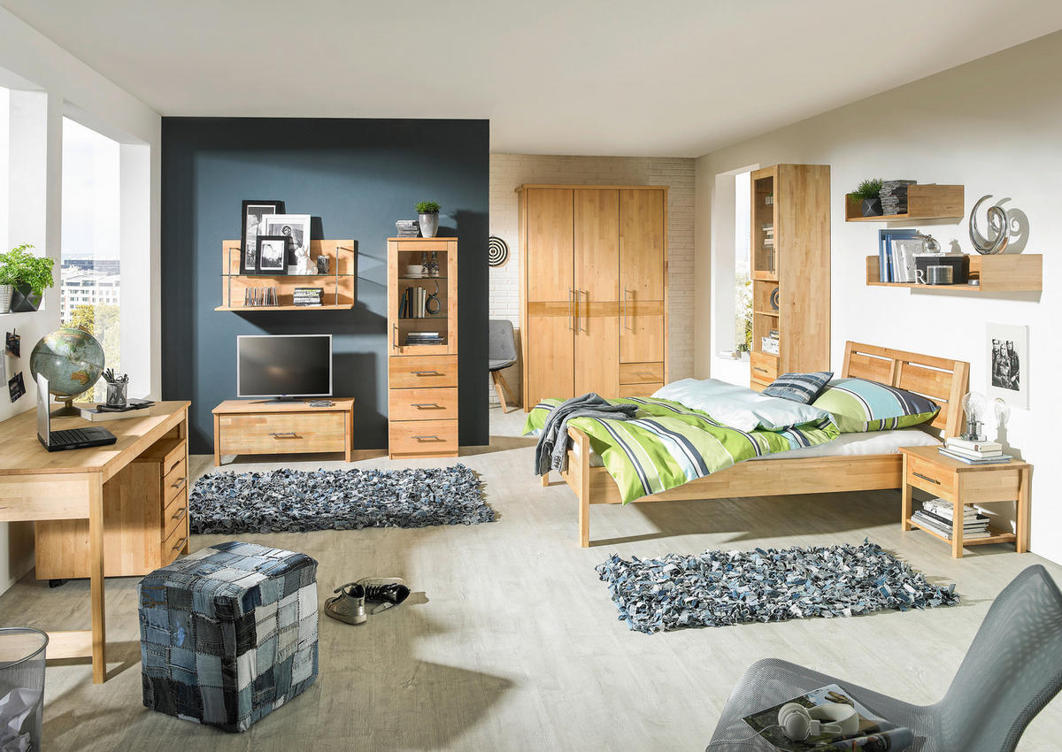 JUGENDZIMMER - Erlefarben/Braun, Natur, Glas/Holz (120/200cm) - Linea Natura