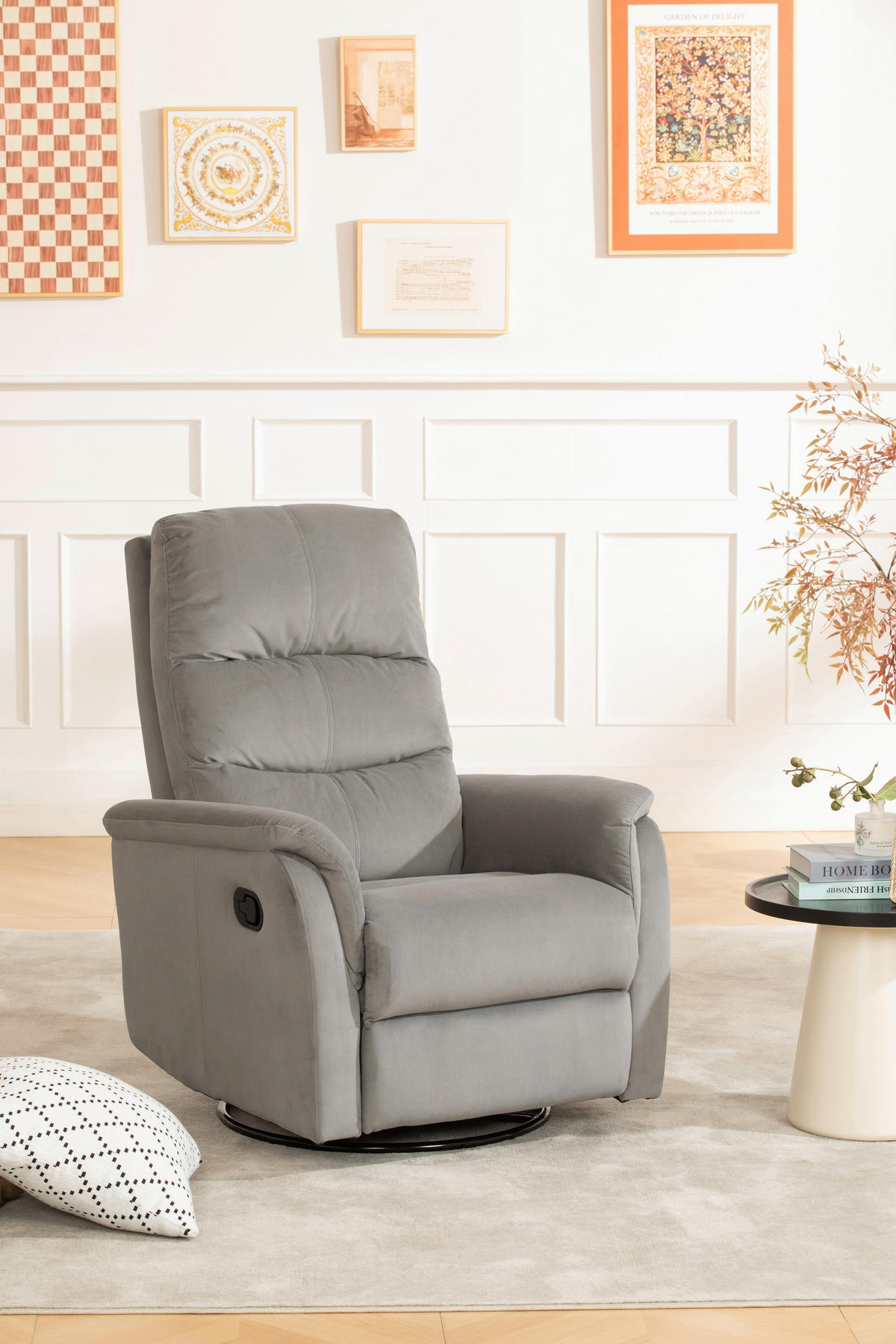 FERNSEHSESSEL  mit Samt Grau  - Schwarz/Grau, KONVENTIONELL, Textil/Metall (80/104-85/101-167cm) - MID.YOU