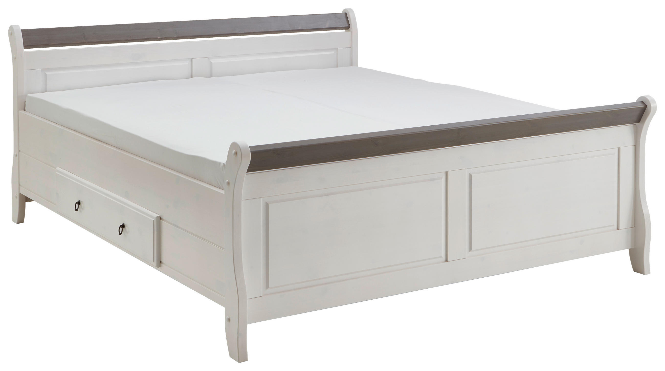 BETT 180/200 cm,  in Grau, Weiß, Bettschubladen,  - Weiß/Grau, ROMANTIK / LANDHAUS, Holz (180/200cm) - Boxxx