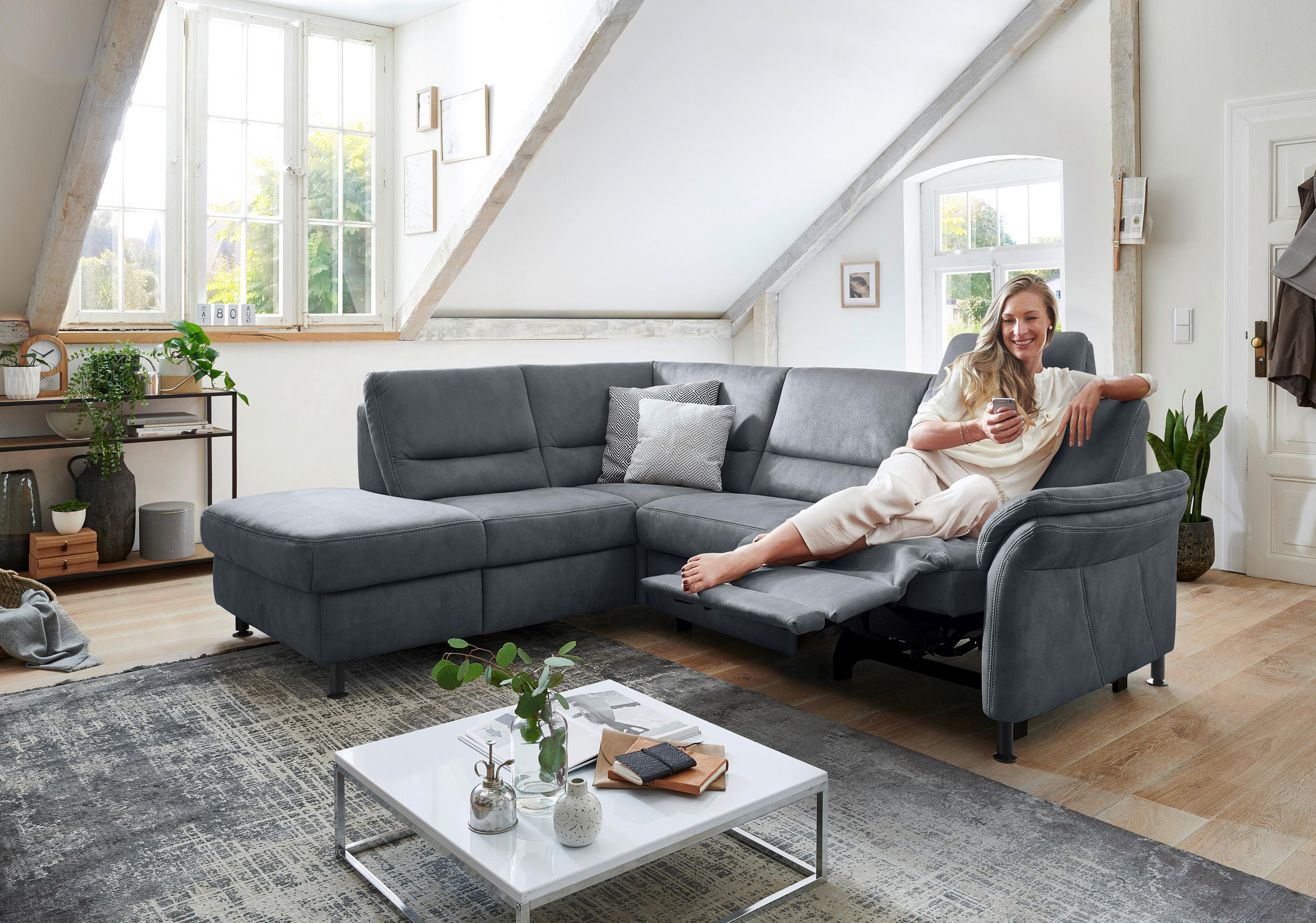 ECKSOFA in Flachgewebe Blau  - Blau/Schwarz, Modern, Textil/Metall (203/227cm) - Beldomo System