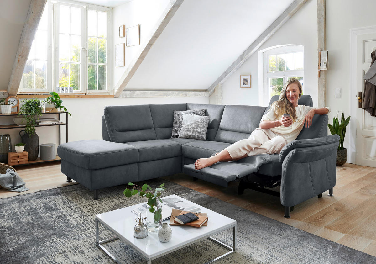 ECKSOFA in Flachgewebe Blau  - Blau/Schwarz, Modern, Textil/Metall (203/227cm) - Beldomo System