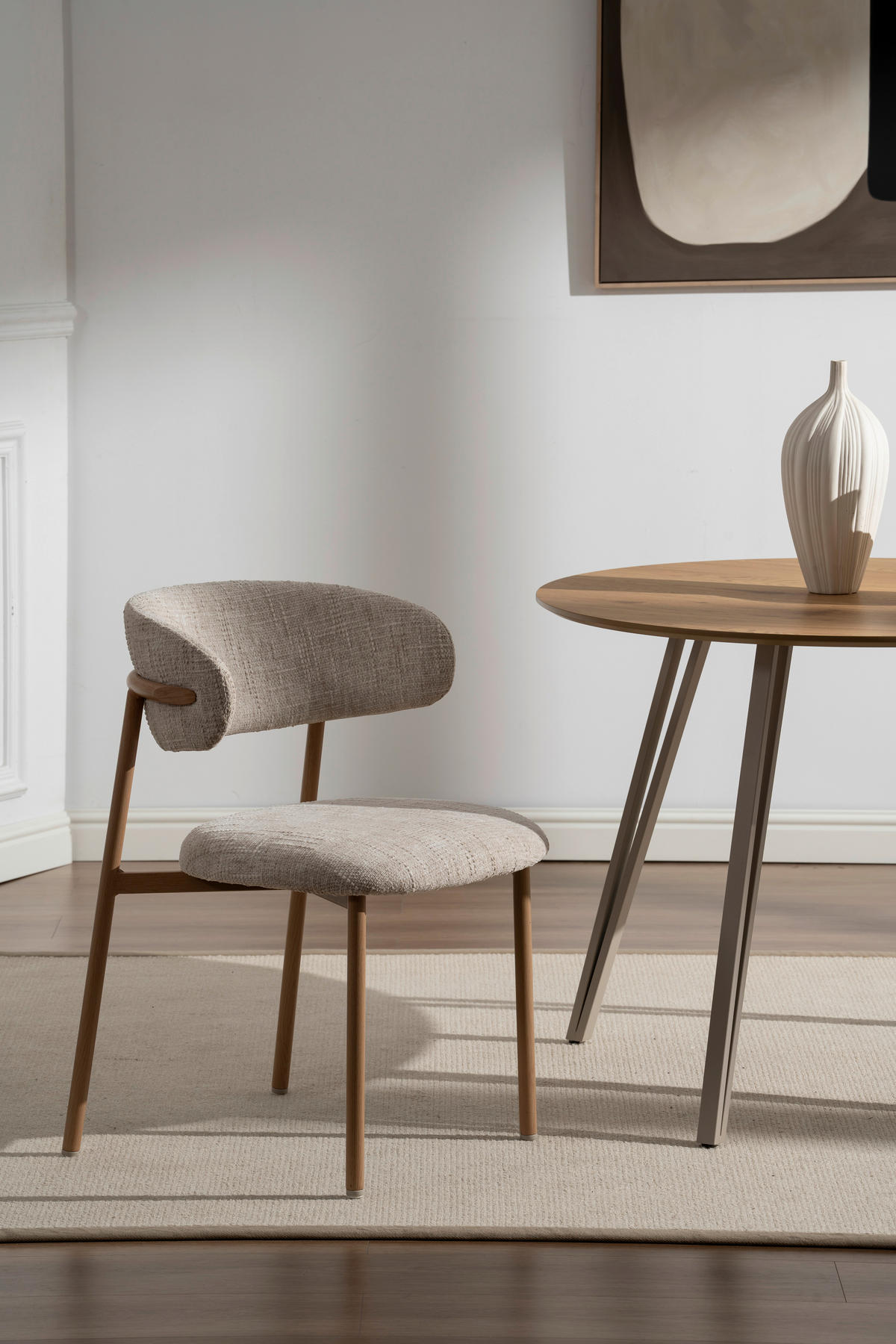 STUHL  in Eisen Leinenoptik Holz, Metall, Textil  - Eichefarben/Beige, Basics, Holz/Textil (55/80/57cm) - Livetastic