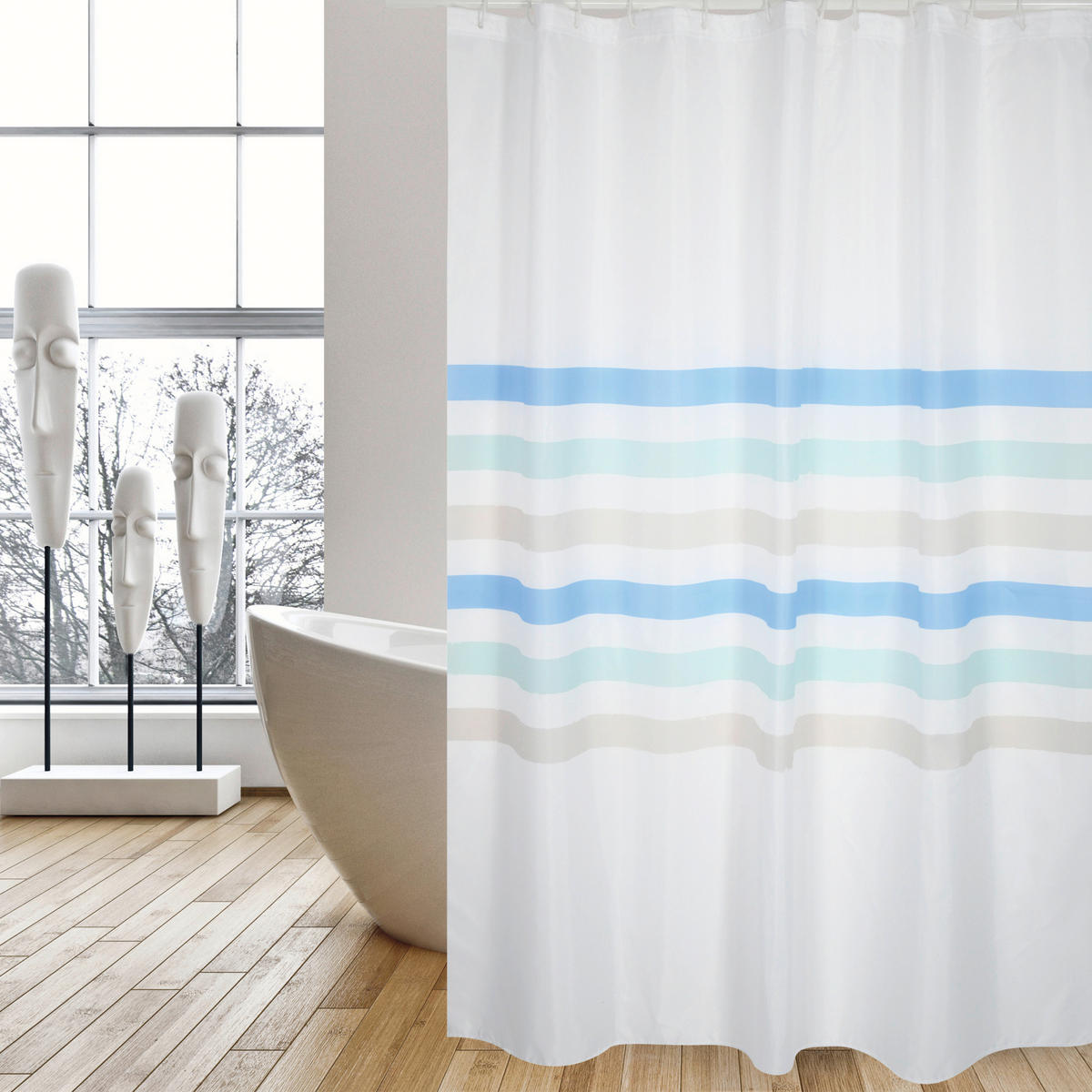 DUSCHVORHANG SEAUVILLE 180/200 cm  - Blau, Basics, Textil (180/200cm) - MSV