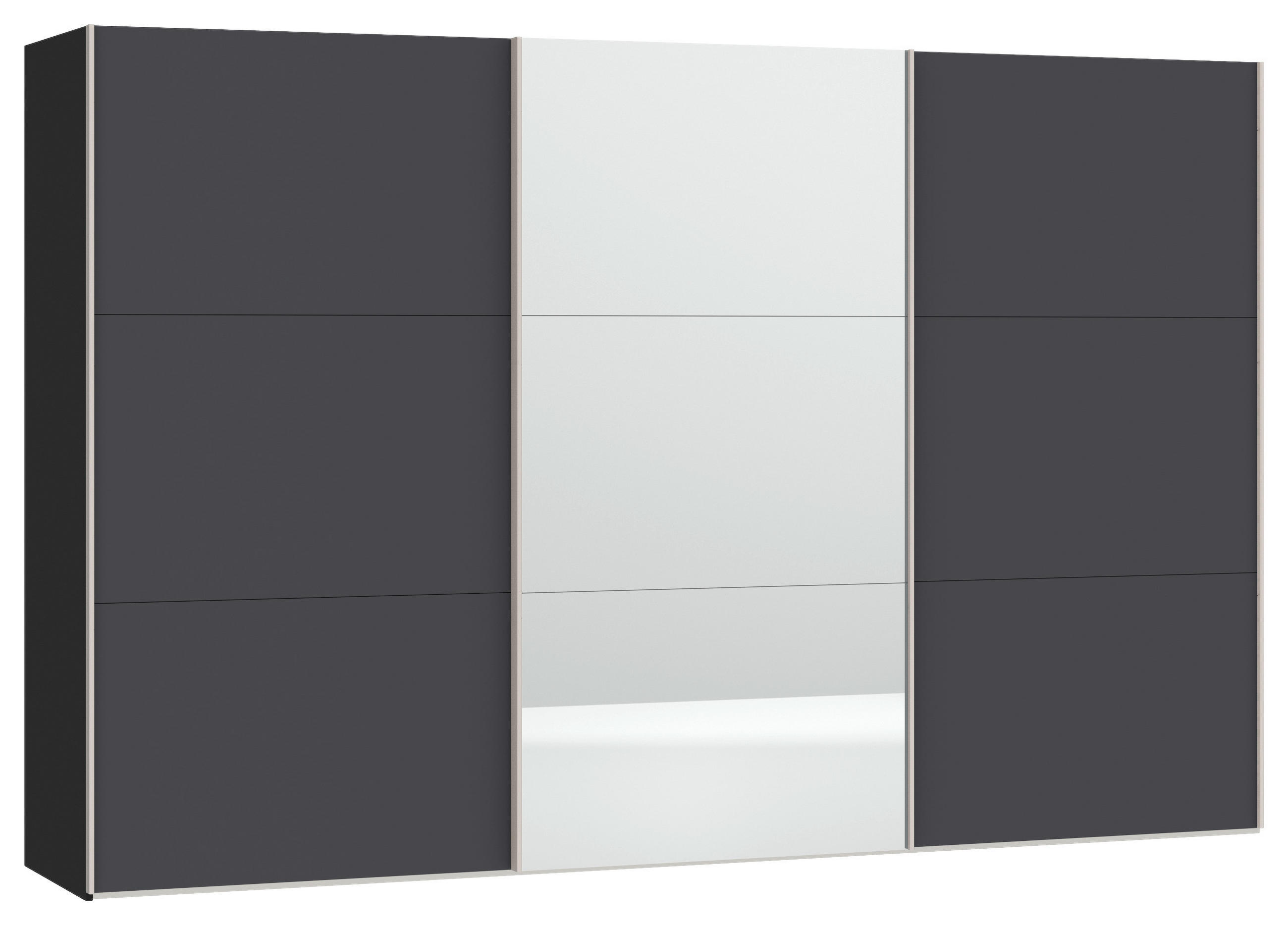 SCHWEBETÜRENSCHRANK 303/195/65 cm 3-türig Anthrazit, Schwarz  - Edelstahlfarben/Anthrazit, Design, Glas/Holzwerkstoff (303/195/65cm) - Boxxx