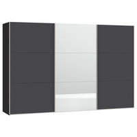 SCHWEBETÜRENSCHRANK  in Anthrazit, Schwarz  - Edelstahlfarben/Anthrazit, Design, Glas/Holzwerkstoff (303/195/65cm) - Carryhome