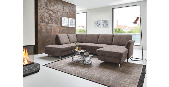 WOHNLANDSCHAFT in Flachgewebe Braun - Chromfarben/Braun, KONVENTIONELL, Textil/Metall (200/305/168cm) - Voleo