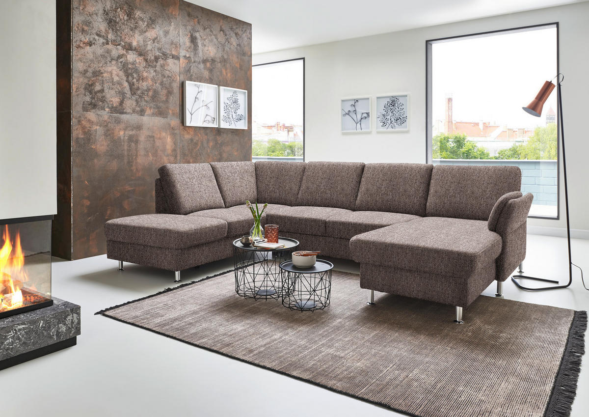 SOFFA i flatväv brun  - kromfärg/brun, Klassisk, metall/textil (200/305/168cm) - Beldomo System