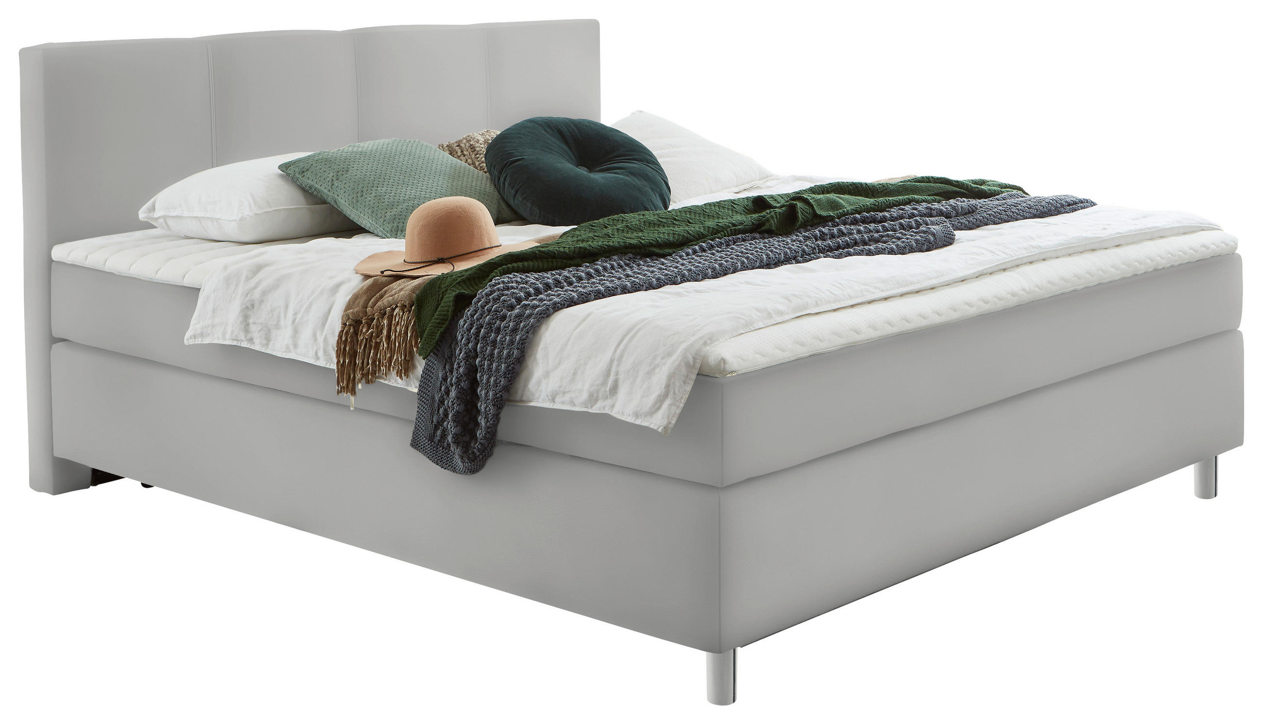 BOXSPRINGBETT 140/200 cm  in Hellgrau  - Chromfarben/Hellgrau, Konventionell, Kunststoff/Textil (140/200cm) - Hom`in