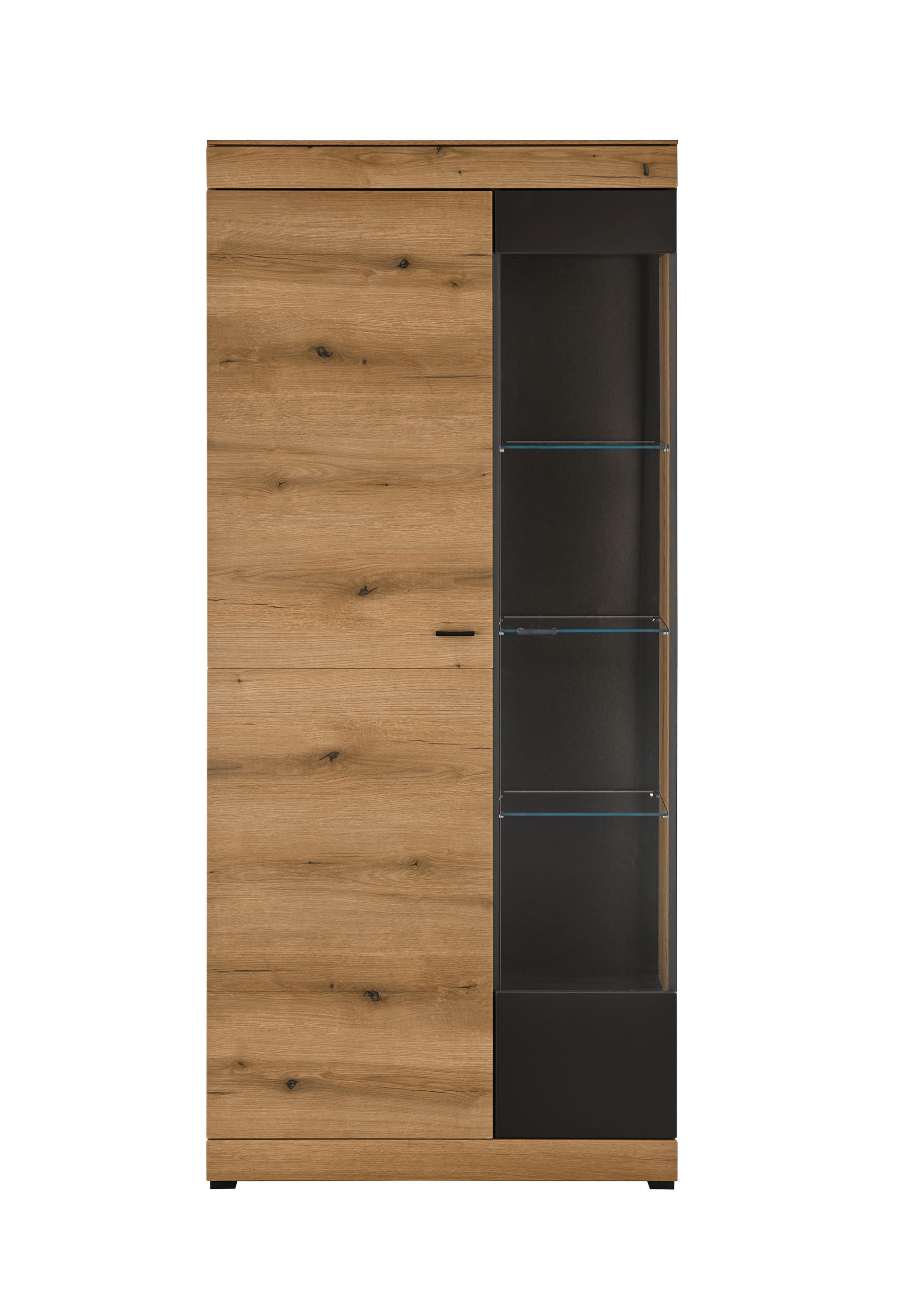 VITRINE  in Graphitfarben, Eichefarben - Eichefarben/Schwarz, Design, Holzwerkstoff/Metall (90/201/35cm) - MID.YOU