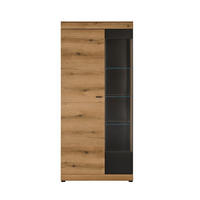 VITRINE  in Graphitfarben, Eichefarben - Eichefarben/Schwarz, Design, Holzwerkstoff/Metall (90/201/35cm) - MID.YOU