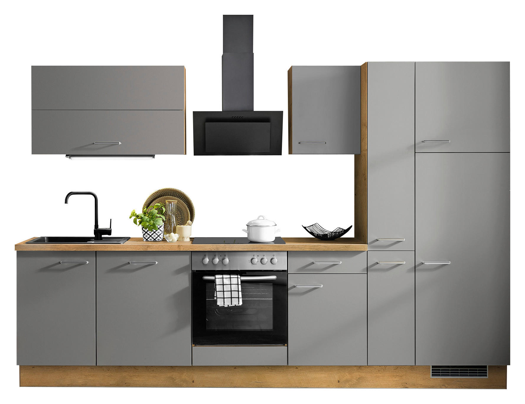 KÜCHENLEERBLOCK 310 cm   Eichefarben, Schieferfarben  - Schieferfarben/Edelstahlfarben, Basics, Holzwerkstoff/Metall (310cm) - Impuls