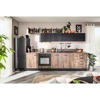 EINBAUKÜCHE   - Eichefarben/Schwarz, Basics, Holzwerkstoff - Venda