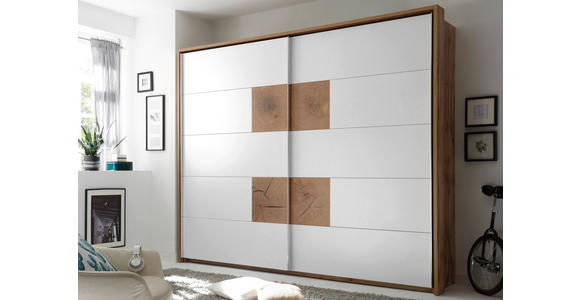 SCHWEBETÜRENSCHRANK 280/230/65 cm 2-türig Weiß, Wildeiche - Chromfarben/Wildeiche, KONVENTIONELL, Holzwerkstoff/Metall (280/230/65cm) - Carryhome