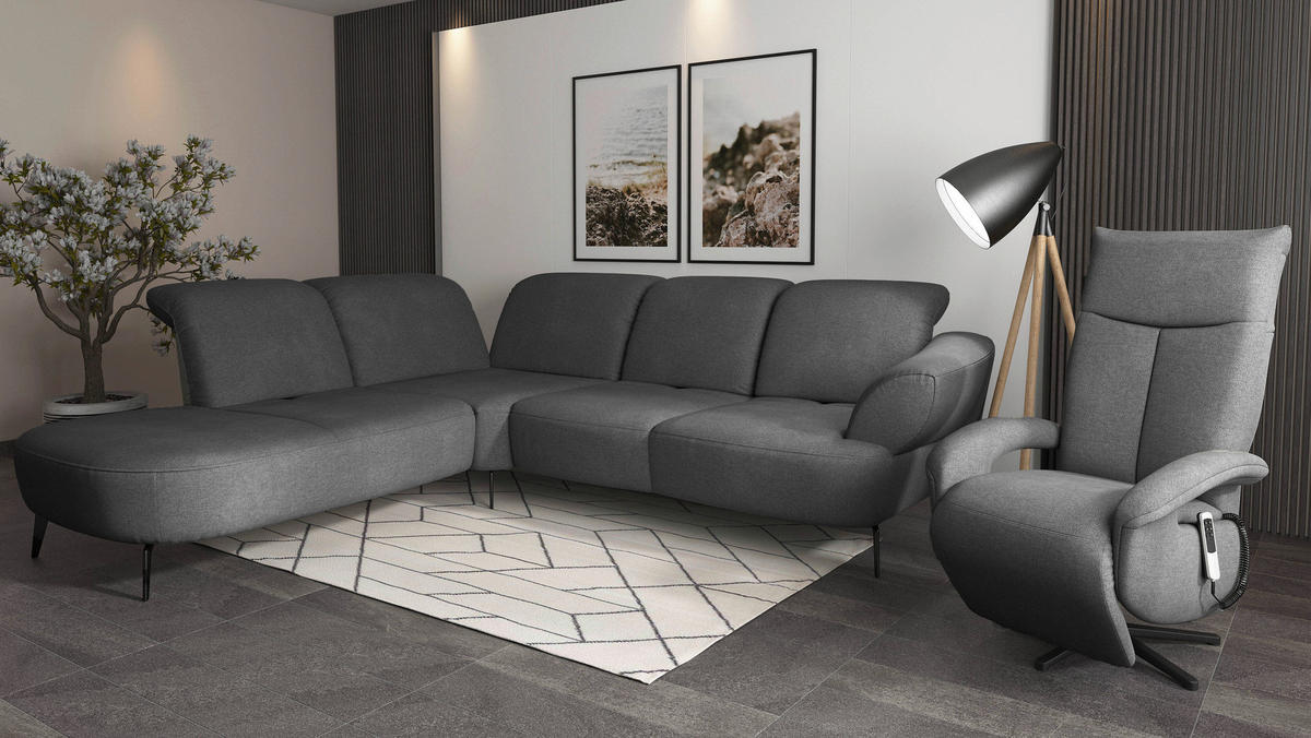 ECKSOFA in Mikrofaser Dunkelgrau  270/302 cm  - Dunkelgrau/Schwarz, MODERN, Textil/Metall (270/302cm) - Sit & More