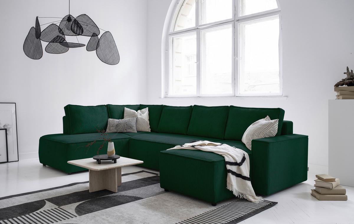 SJEDEĆA GARNITURA tekstil  tamno zelena   - tamno zelena/crna, Design, tekstil/plastika (194/322/156cm) - MID.YOU