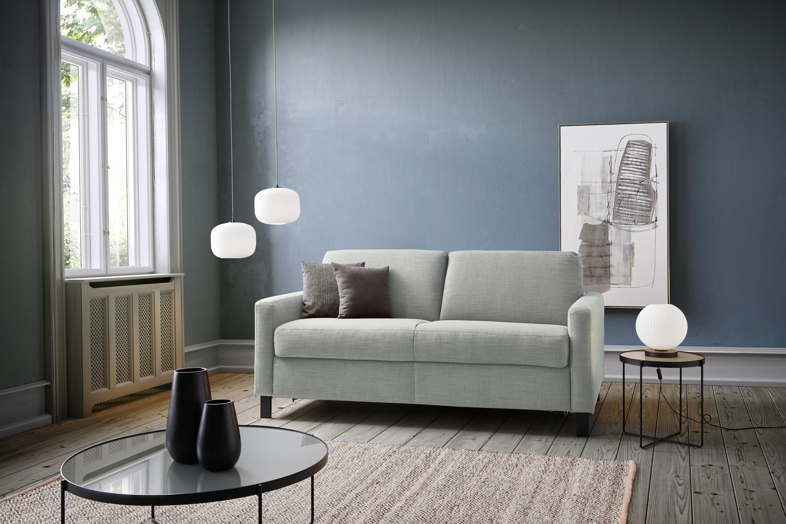 SCHLAFSOFA Webstoff Grau  - Schwarz/Grau, Design, Holz/Textil (184/92/102cm) - Dieter Knoll
