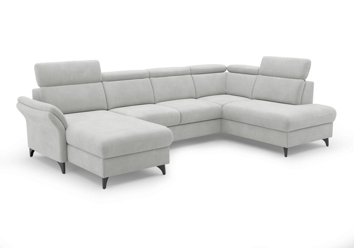 WOHNLANDSCHAFT GLENDALE E Silberfarben Flachgewebe  - Silberfarben/Schwarz, KONVENTIONELL, Textil/Metall (166/321/193cm) - Sit & More