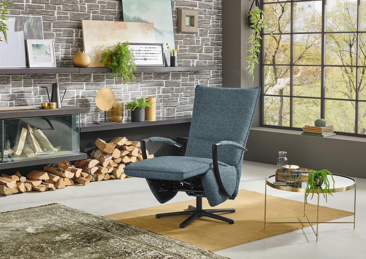 RELAXSESSEL in Textil Blau, Schwarz  - Blau/Schwarz, Design, Textil/Metall (66/110-114/84cm) - Moderano