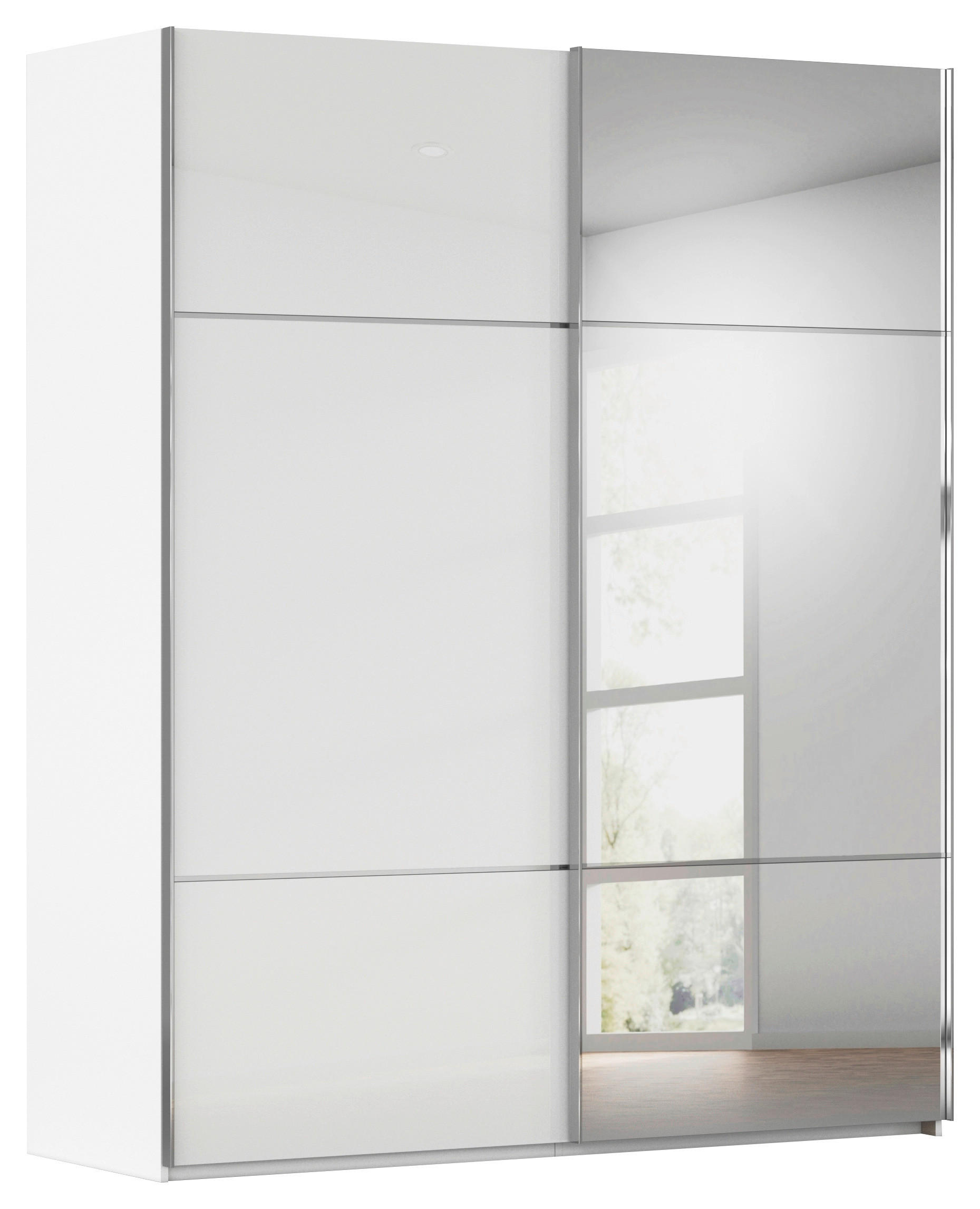 SCHWEBETÜRENSCHRANK  in Weiß  - Chromfarben/Weiß, KONVENTIONELL, Glas/Holzwerkstoff (201/223/68cm) - Novel
