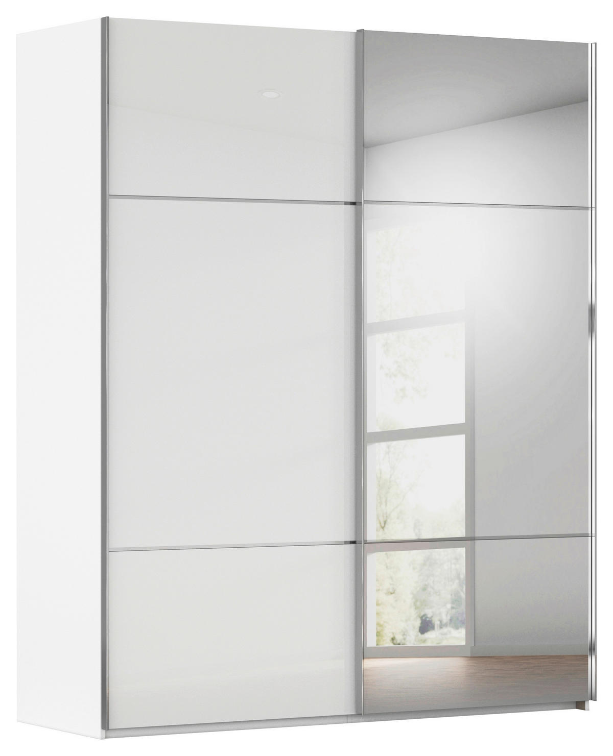 SCHWEBETÜRENSCHRANK  in Weiß  - Chromfarben/Weiß, KONVENTIONELL, Glas/Holzwerkstoff (201/223/68cm) - Novel