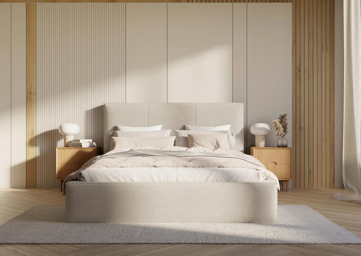 POLSTERBETT Lattenrost, Bettkasten 180/200 cm  in Beige  - Beige/Schwarz, Design, Holz/Textil (180/200cm) - Boxxx