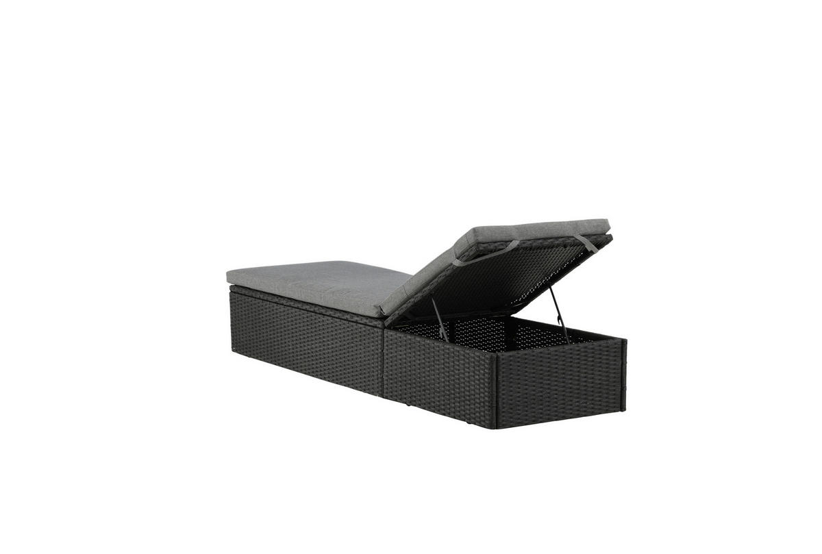 SONNENLIEGE 60.5/37.5/198 cm  - Schwarz/Grau, KONVENTIONELL, Kunststoff/Textil (60.5/37.5/198cm) - Gardenson