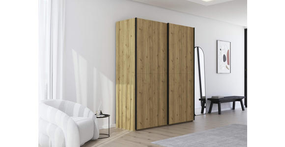 SCHWEBETÜRENSCHRANK 180/223/68 cm 2-türig Eichefarben  - Eichefarben/Schwarz, Design, Holz/Holzwerkstoff (180/223/68cm) - Novel