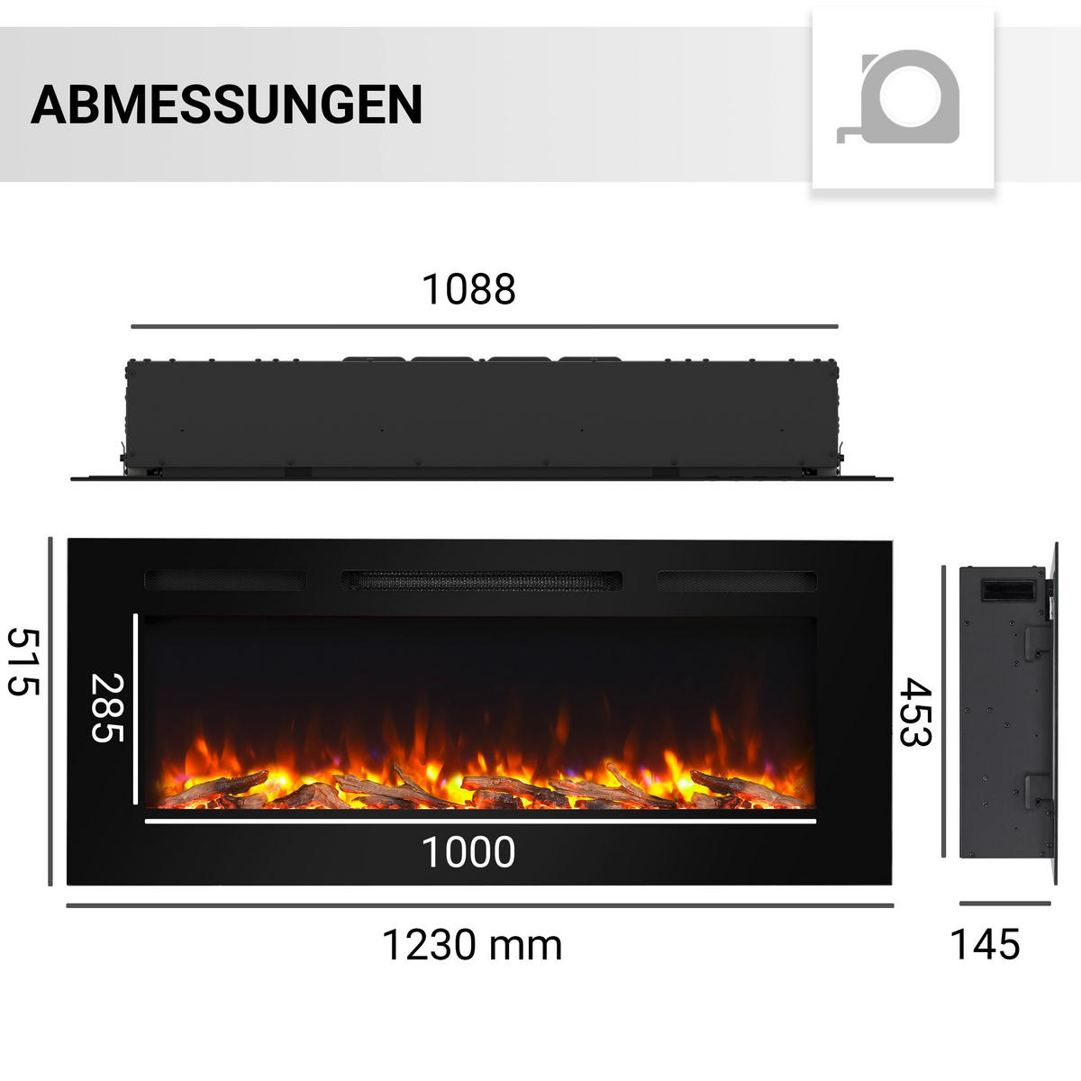 ELEKTROKAMIN - Schwarz, Basics, Metall (134/62/30cm)