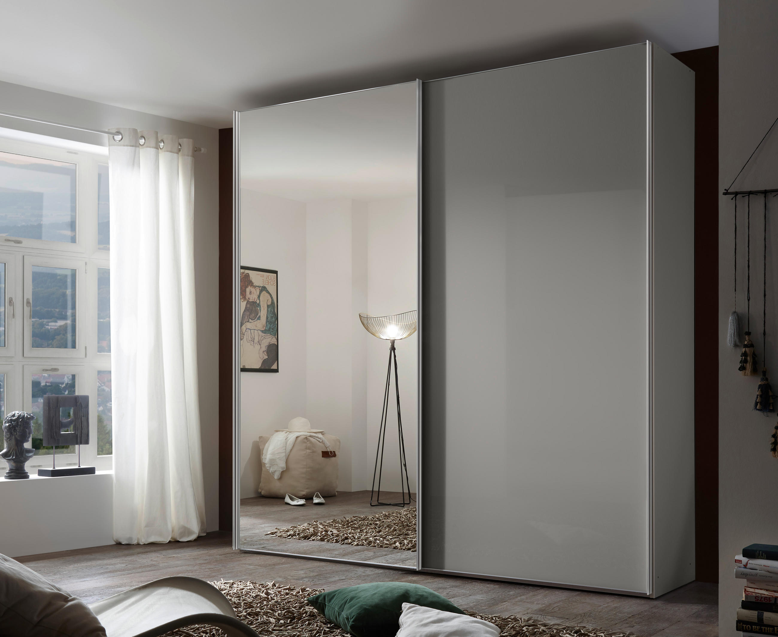 SCHWEBETÜRENSCHRANK in Grau  - Chromfarben/Grau, Basics, Glas/Holzwerkstoff (188/240/68cm) - Moderano