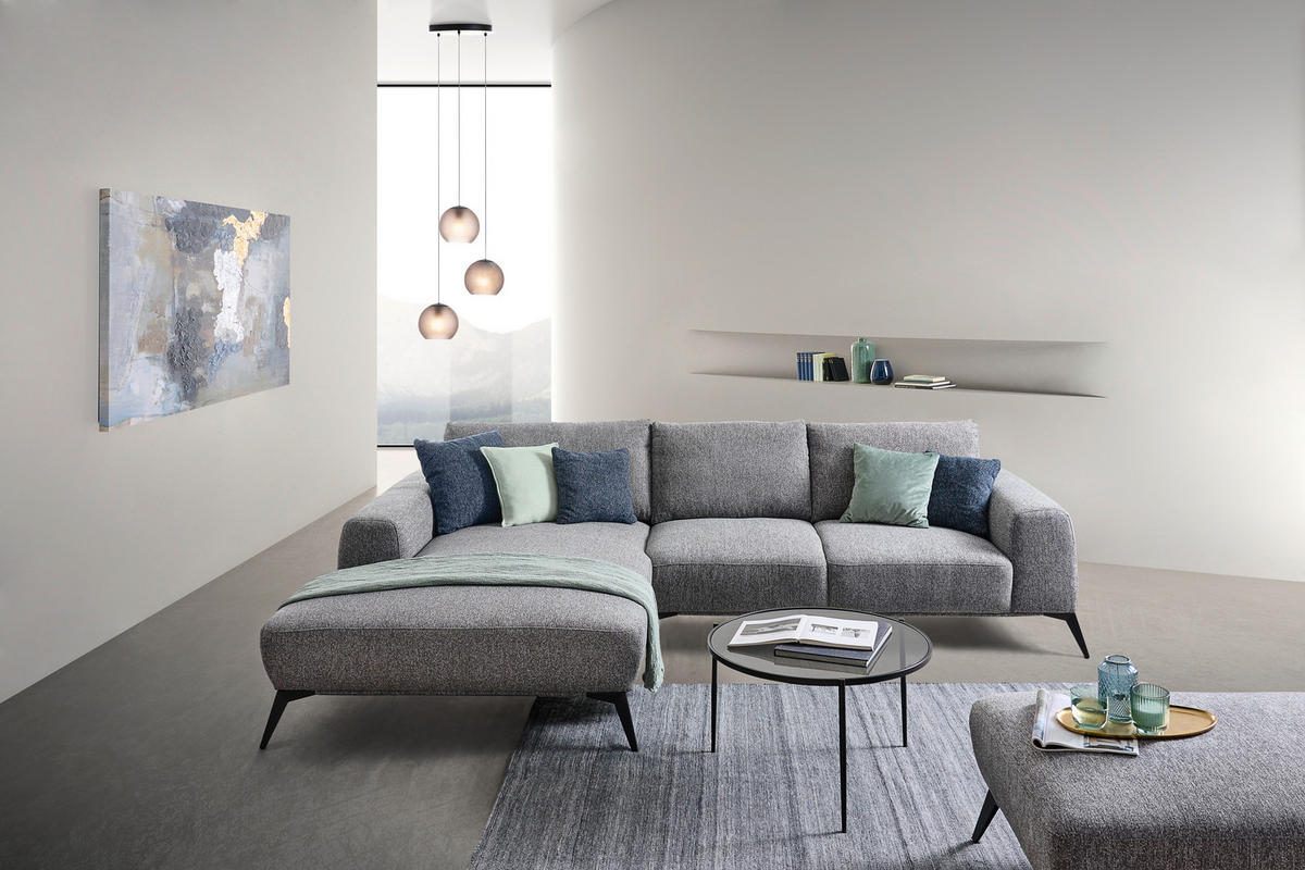 ECKSOFA in Webstoff Grau  - Schwarz/Grau, Design, Textil/Metall (187/298cm) - Stylife