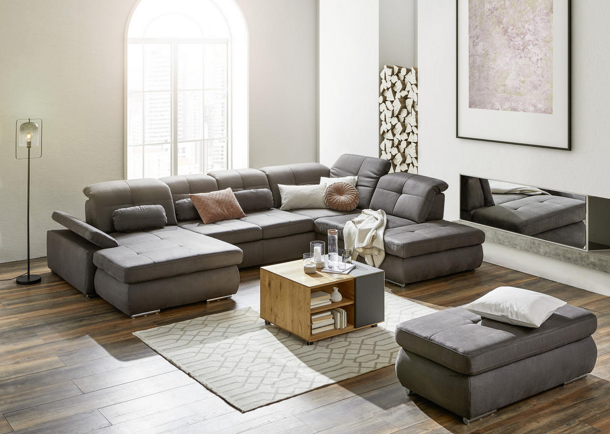 WOHNLANDSCHAFT Grau Mikrofaser  - Chromfarben/Grau, Design, Textil/Metall (260/371/195cm) - Beldomo Style