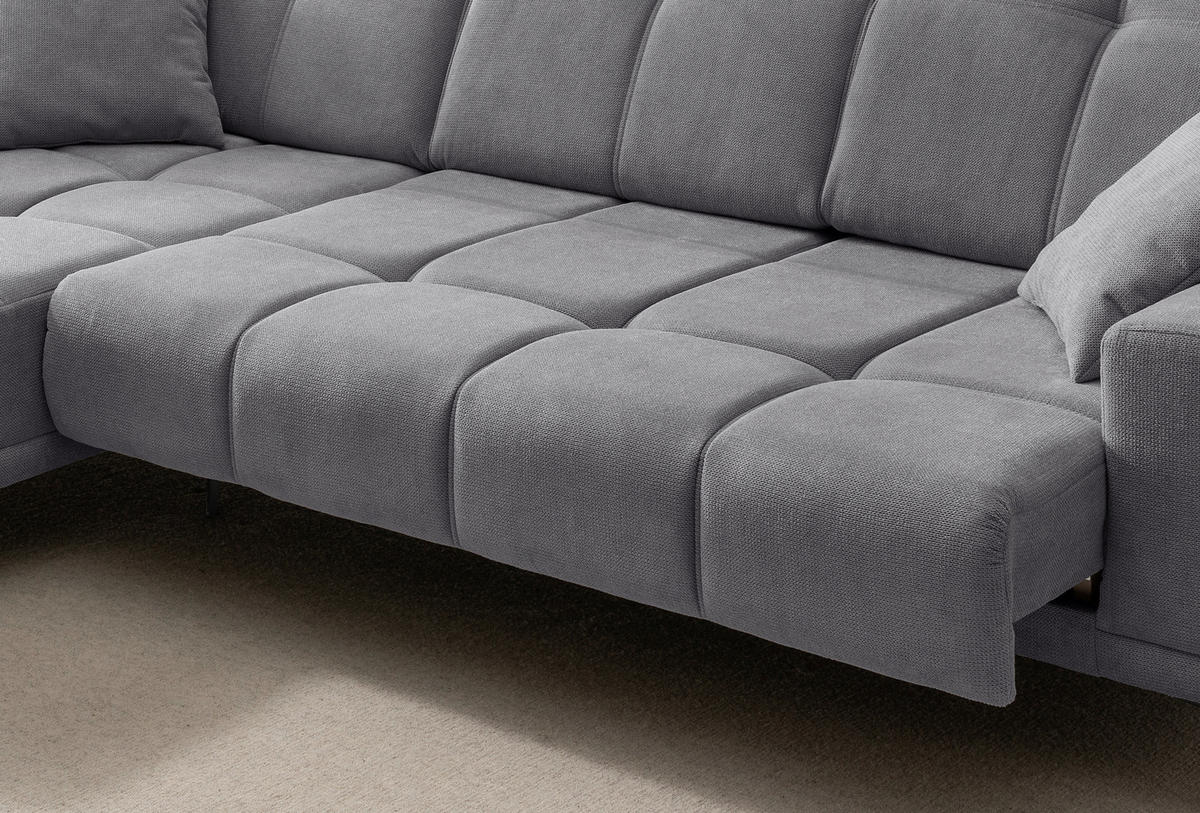 ECKSOFA NESTO Dunkelgrau Chenille Zierkissen, Kopfteilverstellung, Sitztiefenverstellung  - Dunkelgrau/Schwarz, Basics, Textil/Metall (187/292cm) - Livetastic