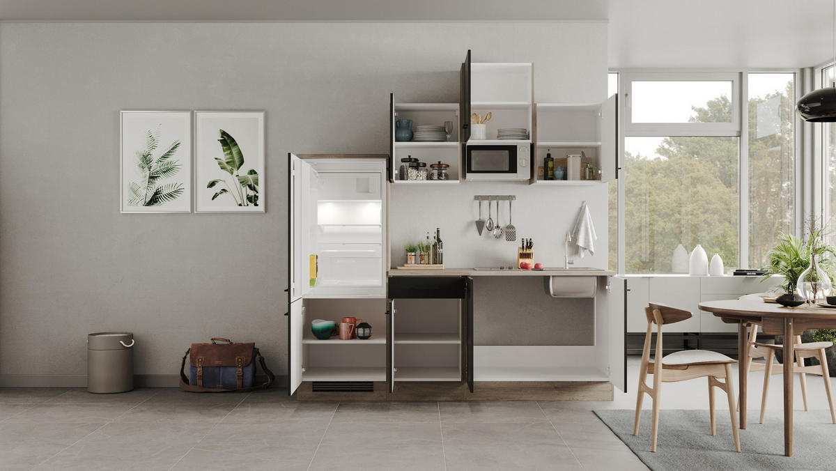 KUCHYNSKÁ LINKA CAPRI 210 - čierna/farba duba, Modern, kov/kompozitné drevo (210cm) - FlexWell