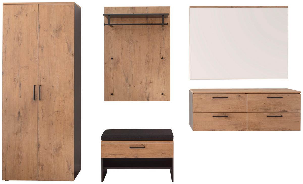 GARDEROBE 6-teilig  in 300/200/38 cm  - Eichefarben/Anthrazit, KONVENTIONELL, Holzwerkstoff (300/200/38cm) - Moderano