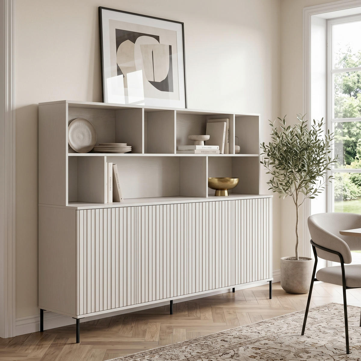 BUFFET 200/150/44 cm  in Grau  - Schwarz/Grau, Design, Holz/Metall (200/150/44cm) - Livetastic