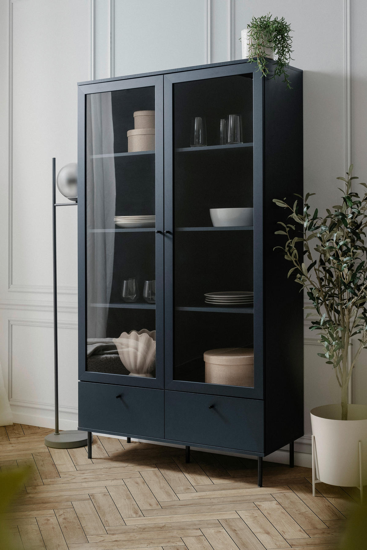 VITRINA 100/183/40 cm   - crna/plava, Moderno, staklo/drvni materijal (100/183/40cm) - MID.YOU