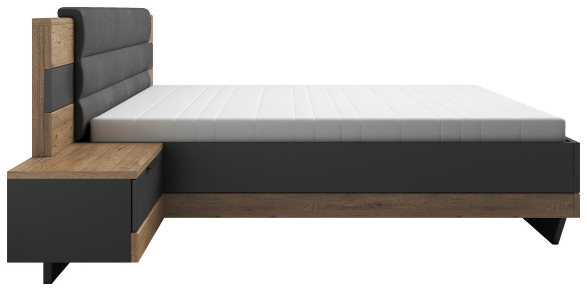 RAM KREVETA SA NOĆNIM STOČIĆEM 180/200 cm     grafitno siva, boja hrasta  - boja hrasta/grafitno siva, Moderno, tekstil/pločasti materijal (180/200cm) - Hom`in