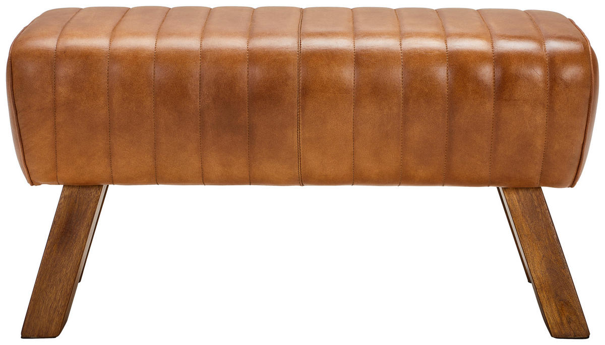 TABURETOVÁ LAVICE, dřevo, kůže, 90/46/30 cm - přírodní barvy/hnědá, Lifestyle, dřevo/kůže (90/46/30cm) - Livetastic