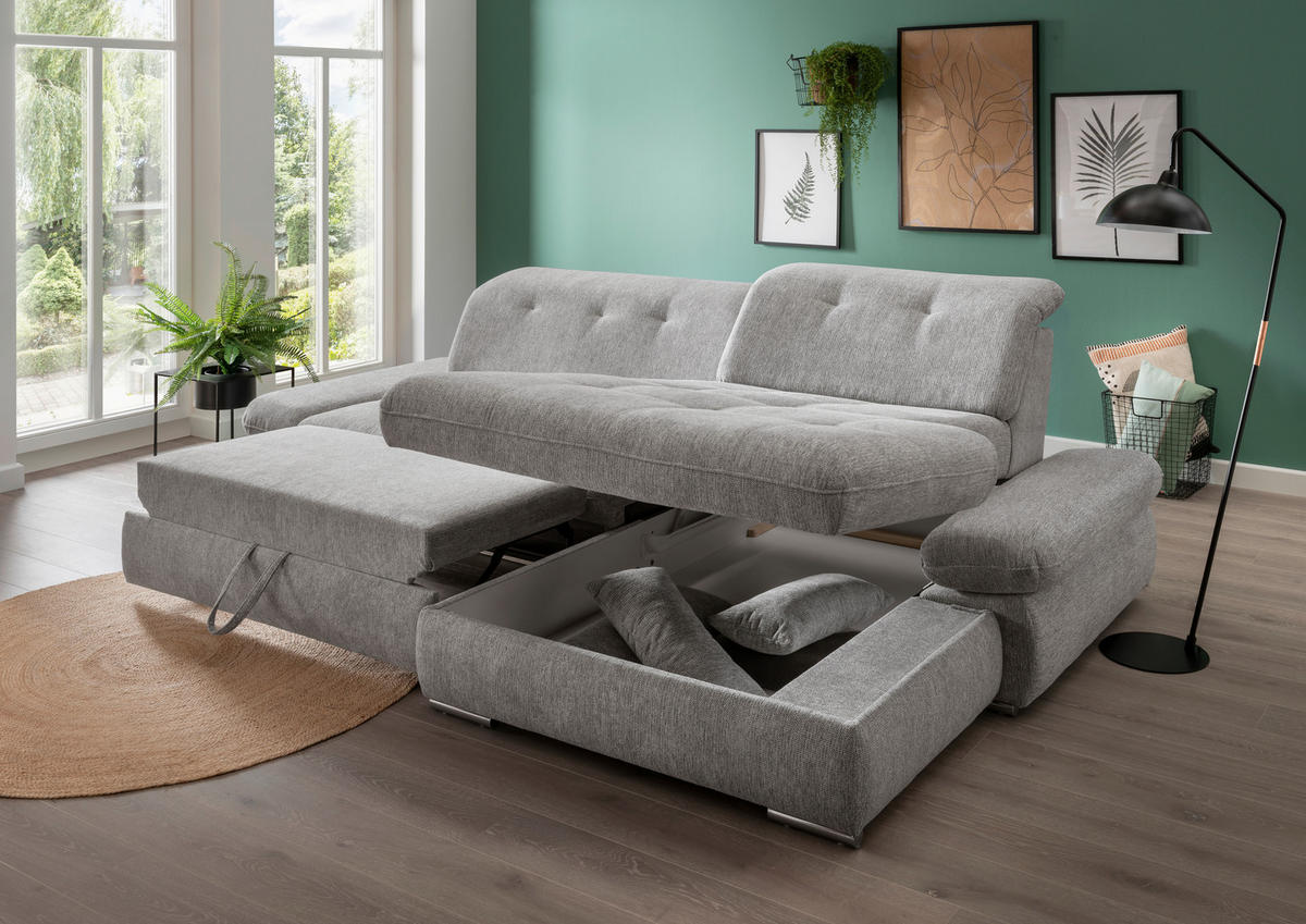 ECKSOFA Silberfarben Chenille  - Chromfarben/Silberfarben, Design, Textil/Metall (300/196cm) - Livetastic