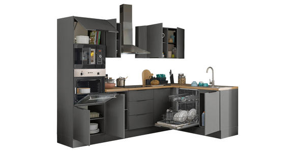 ECKKÜCHE 280/175 cm  in Graphitfarben  - Schwarz/Graphitfarben, Basics, Holzwerkstoff/Metall (280/175cm) - Xora