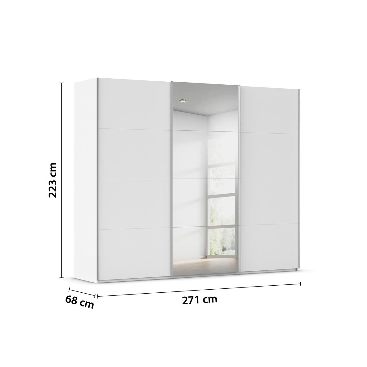 SCHWEBETÜRENSCHRANK 271/223/68 cm 3-türig Weiß  - Alufarben/Weiß, Basics, Glas/Holzwerkstoff (271/223/68cm) - Novel