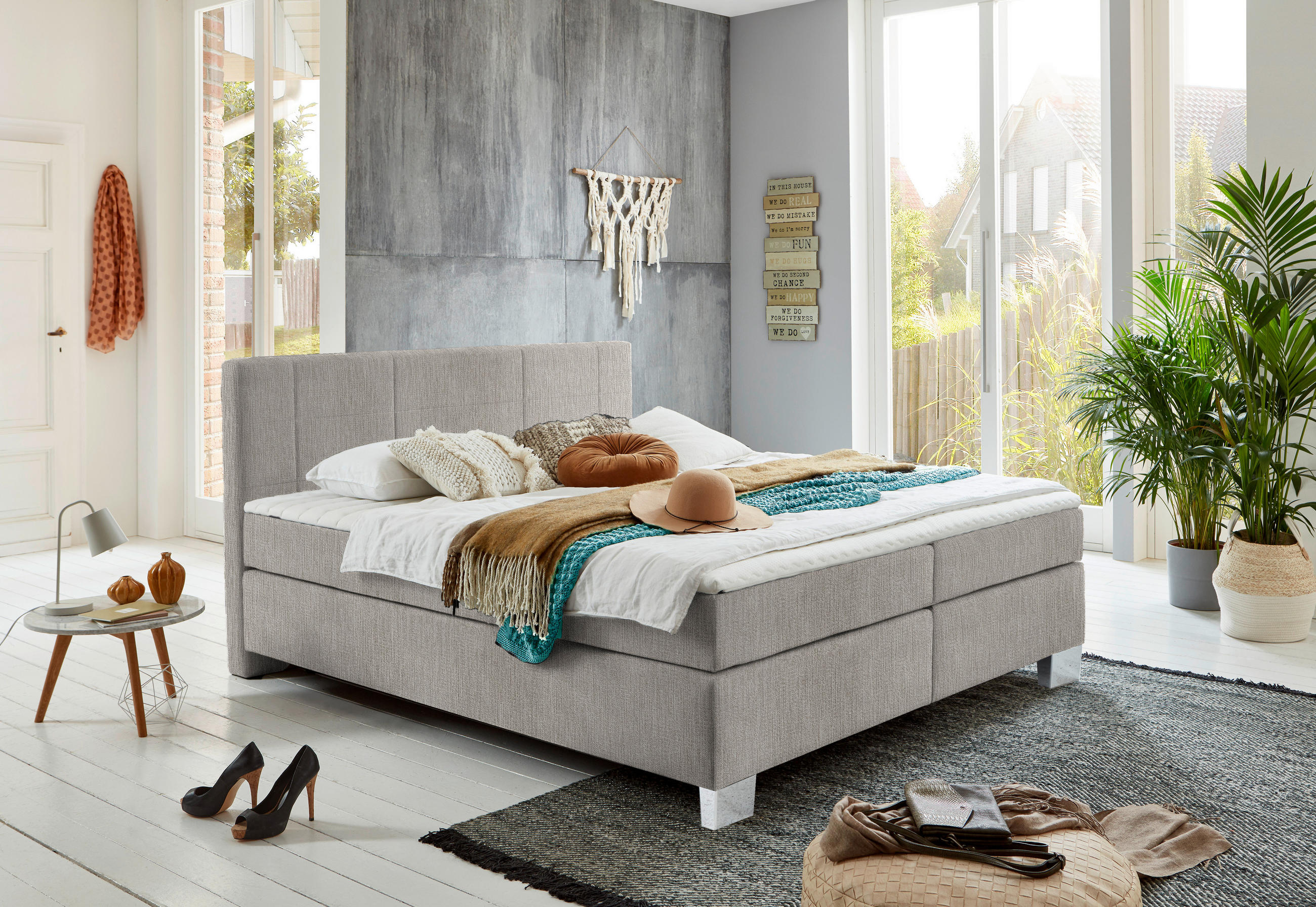 BOXSPRINGBETT 180/200 cm  in Silberfarben  - Chromfarben/Silberfarben, Konventionell, Kunststoff/Textil (180/200cm) - Hom`in