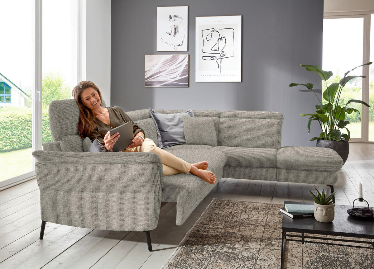 ECKSOFA in Struktur Taupe  - Taupe/Schwarz, Modern, Textil/Metall (275/235cm) - Cantus